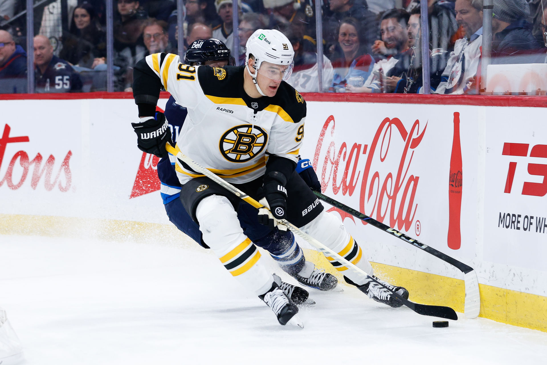 Boston Bruins defenseman Nikita Zadorov (91) skates away from Winnipeg Jets. (Credits: IMAGN)