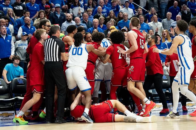 Fight breaks out at Louisville v Kentucky and Mark Pope intervenes as nail biting finish makes tempers flare on court