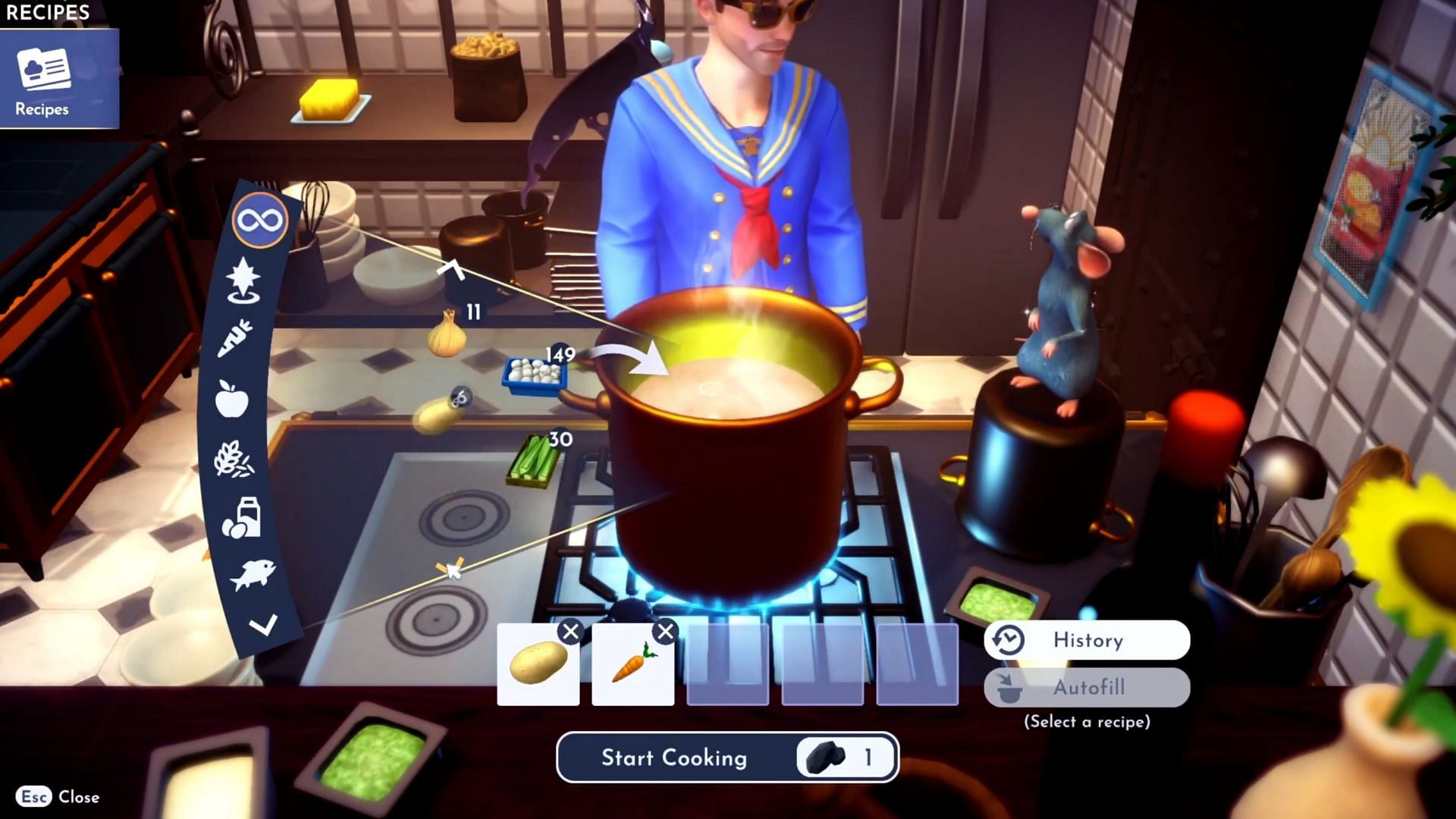 Toss all three ingredients in a cooking pot to make the Vegetarian Stew (Image via Gameloft, YouTube/Quick Tips)