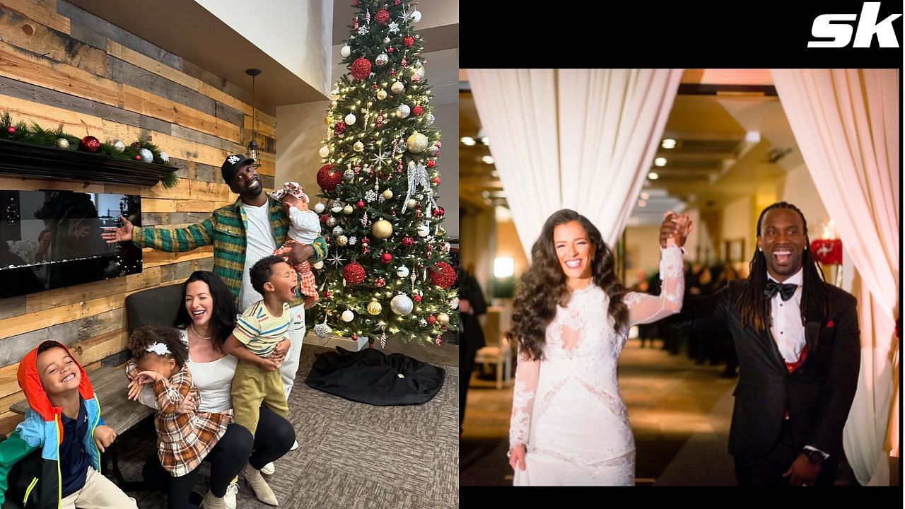 Andrew McCutchen and wife Maria turn heads in velvety brown &amp; glittery green dress at a cozy Christmas party with friends. Credit: Maria/Instagram