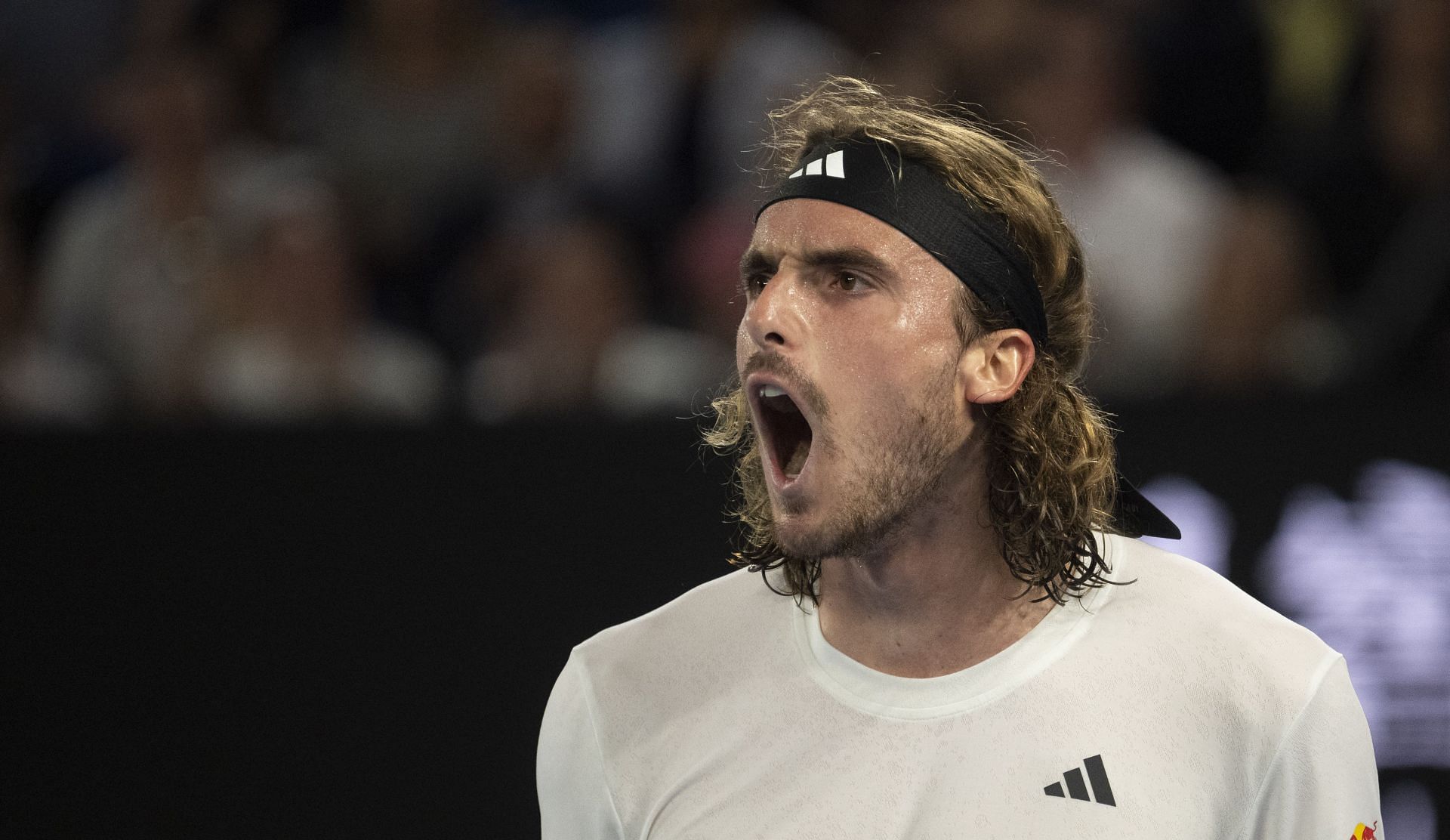 Stefanos Tsitsipas during the 2023 Australian Open men&#039;s singles final (Source: Getty)