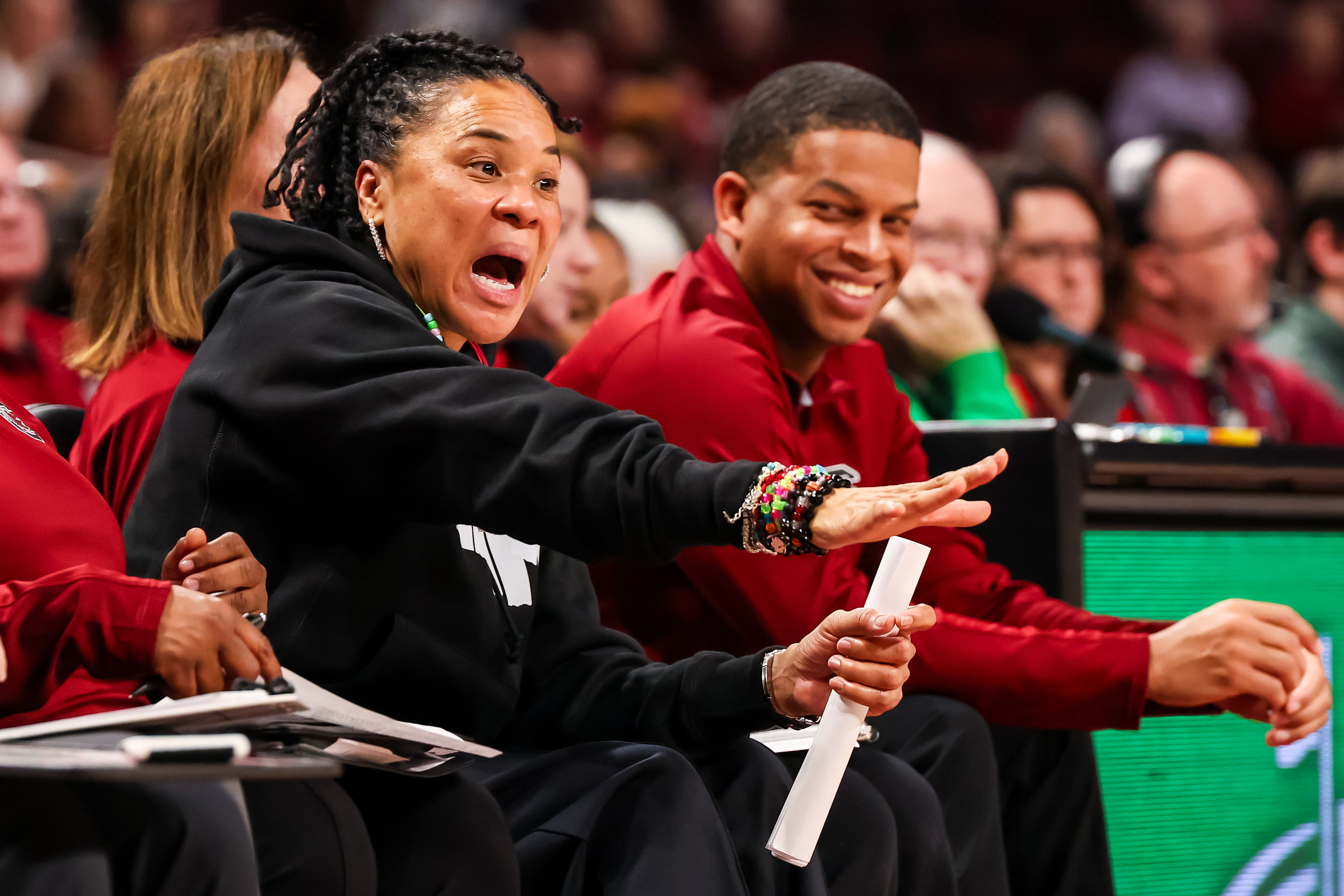 South Carolina Gamecocks coach Dawn Staley directs her team against the Charleston Southern Buccaneers in their NCAA clash at Colonial Life Arena. Photo: Imagn