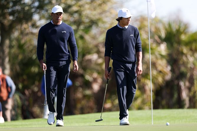 Tiger Woods highlights his teamwork with Charlie during the first round of the PNC Championship: "We picked each other up"