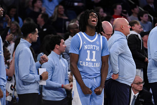 North Carolina Tar Heels guard Ian Jackson (#11) reacts during the late moments of the second half against the UCLA Bruins at Madison Square Garden. Photo: Imagn