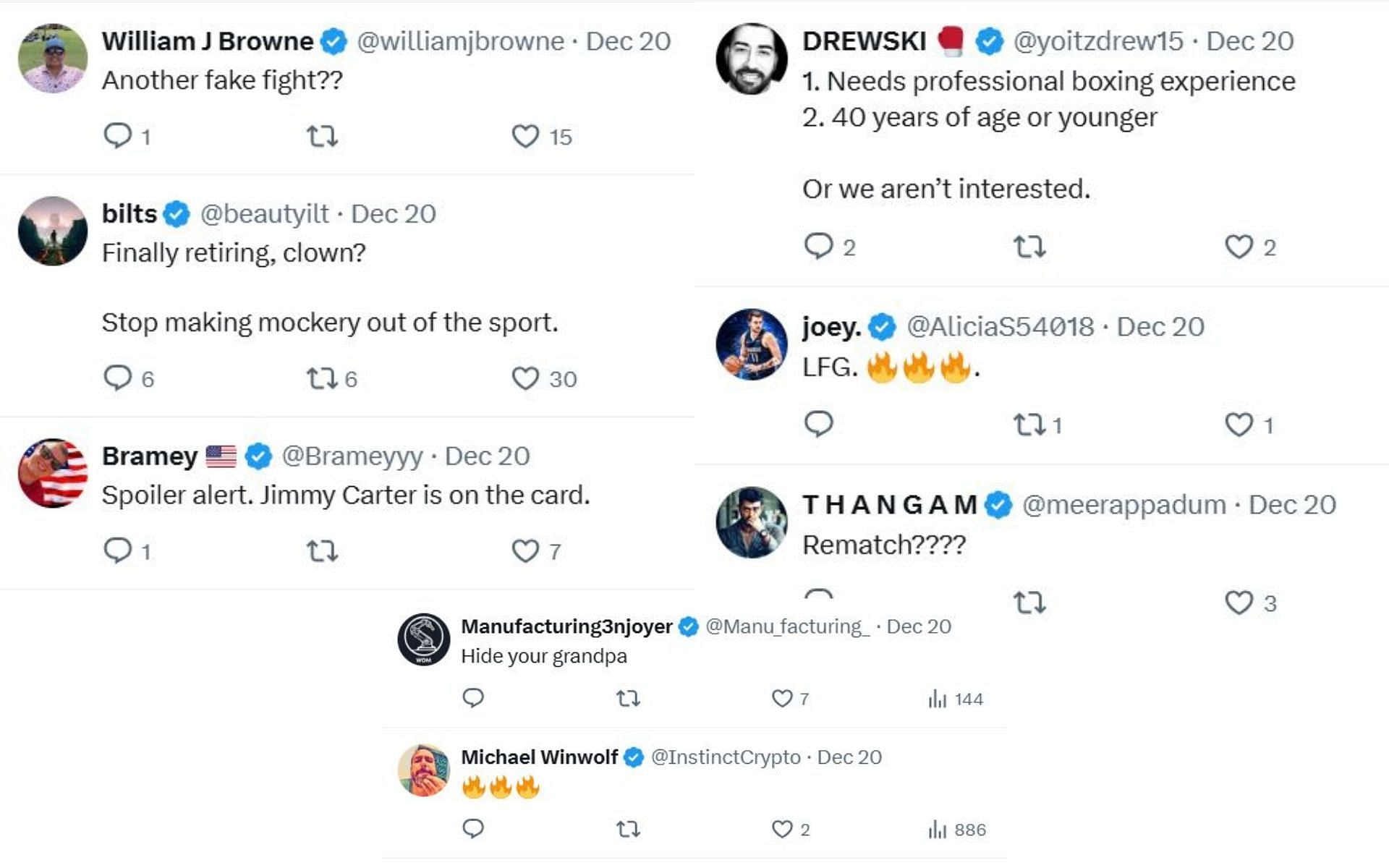 More comments on the tweet. [Image credit: @jakepaul on X]