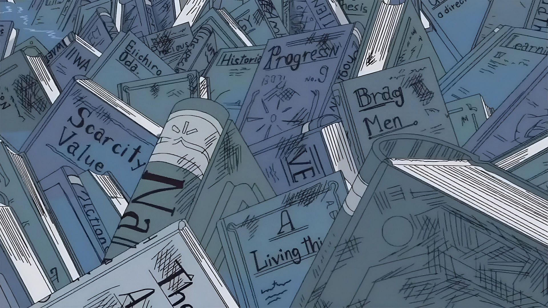 Brag Men (right) present in the stash of books of Ohara (Image via Toei Animation)