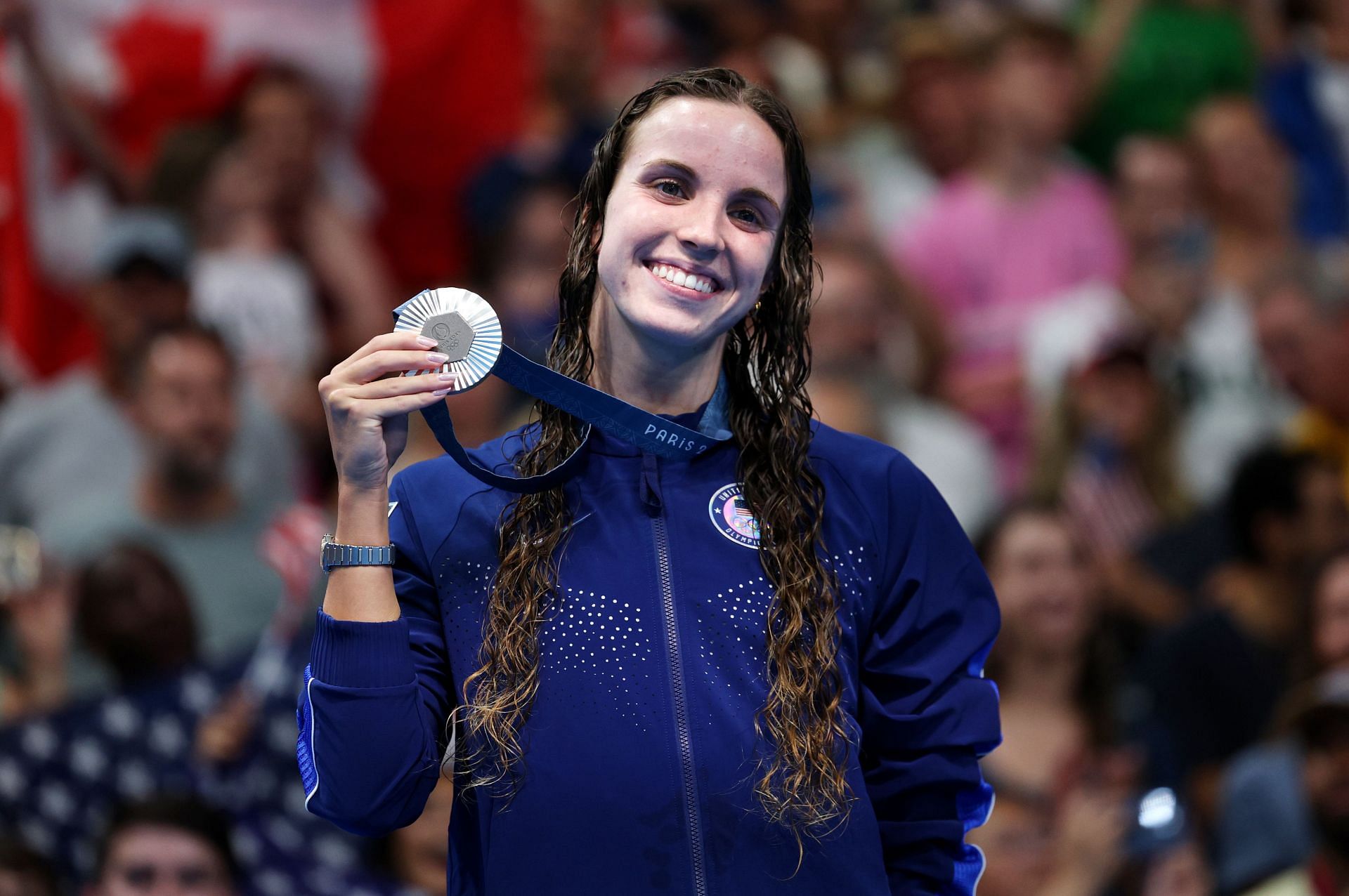 Regan Smith at Paris Olympics. (Photo by Adam Pretty/Getty Images)