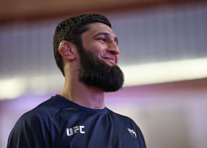 Khamzat Chimaev reacts to video of himself showing off his dance moves