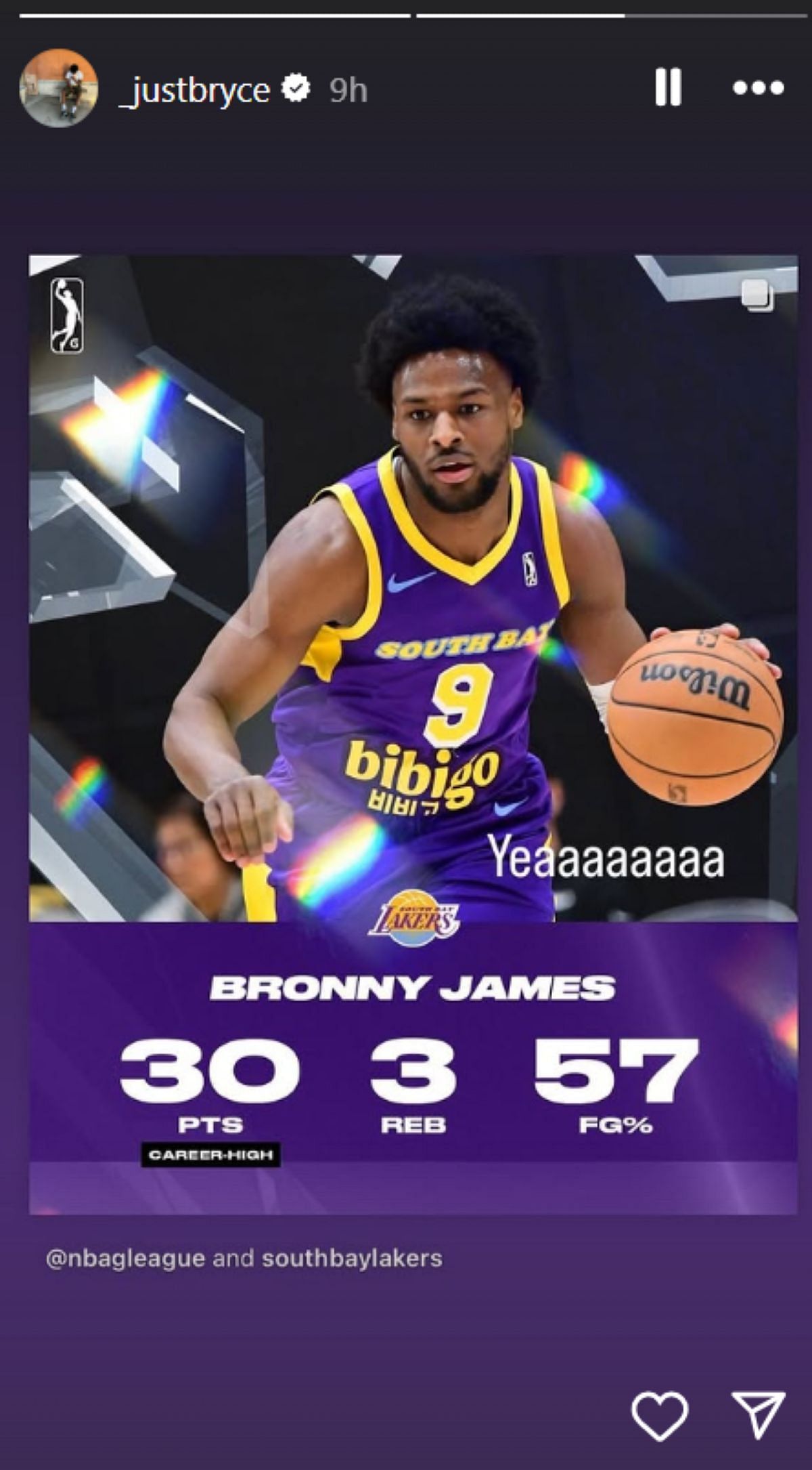 LeBron James&rsquo; son Bryce James has 1-word reaction to brother Bronny&rsquo;s electric 30-point play in the G-League (Image: IG/_justbryce)