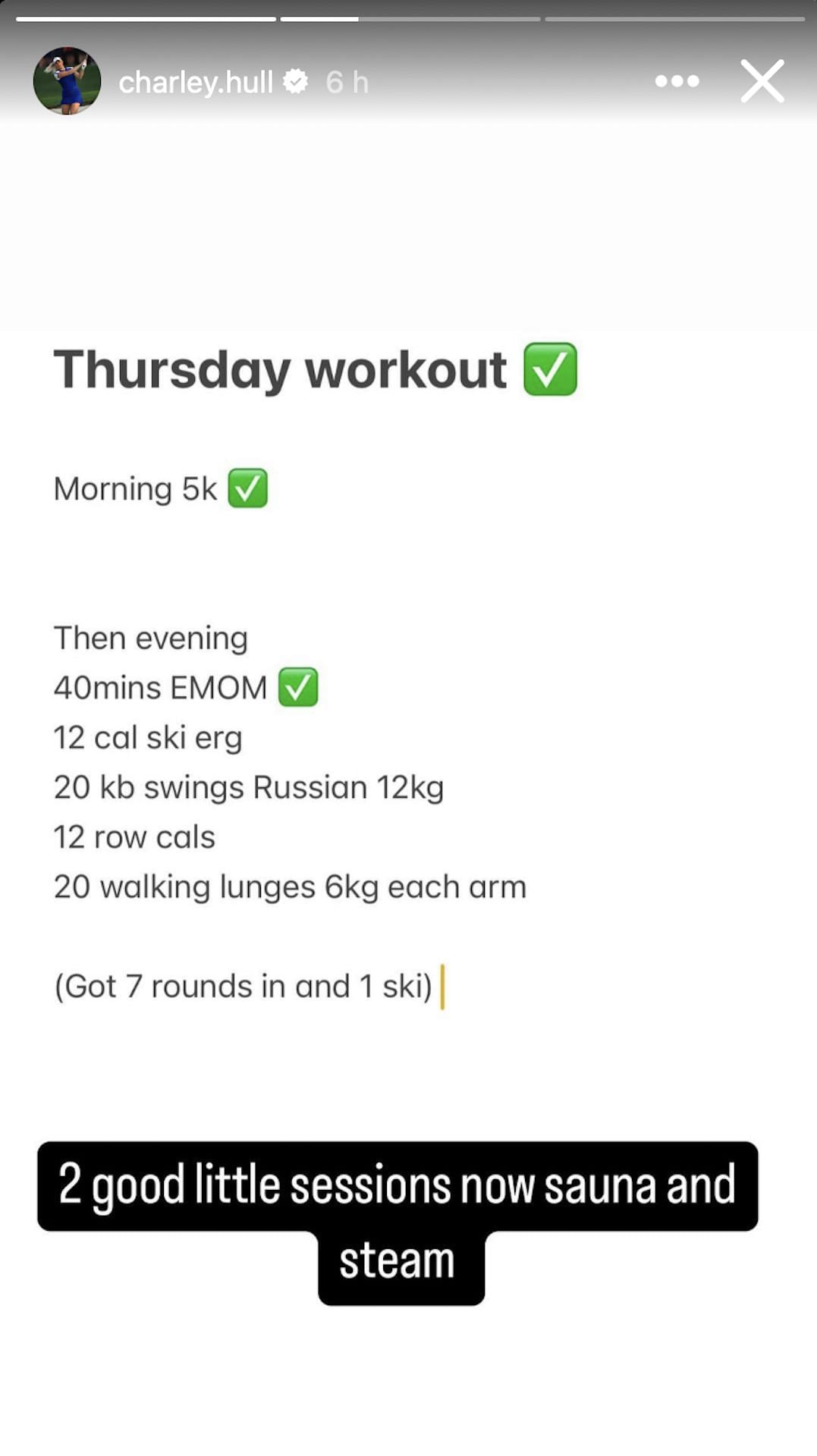 Charley Hull shares her workout routine (via Instagram @charley.hull)