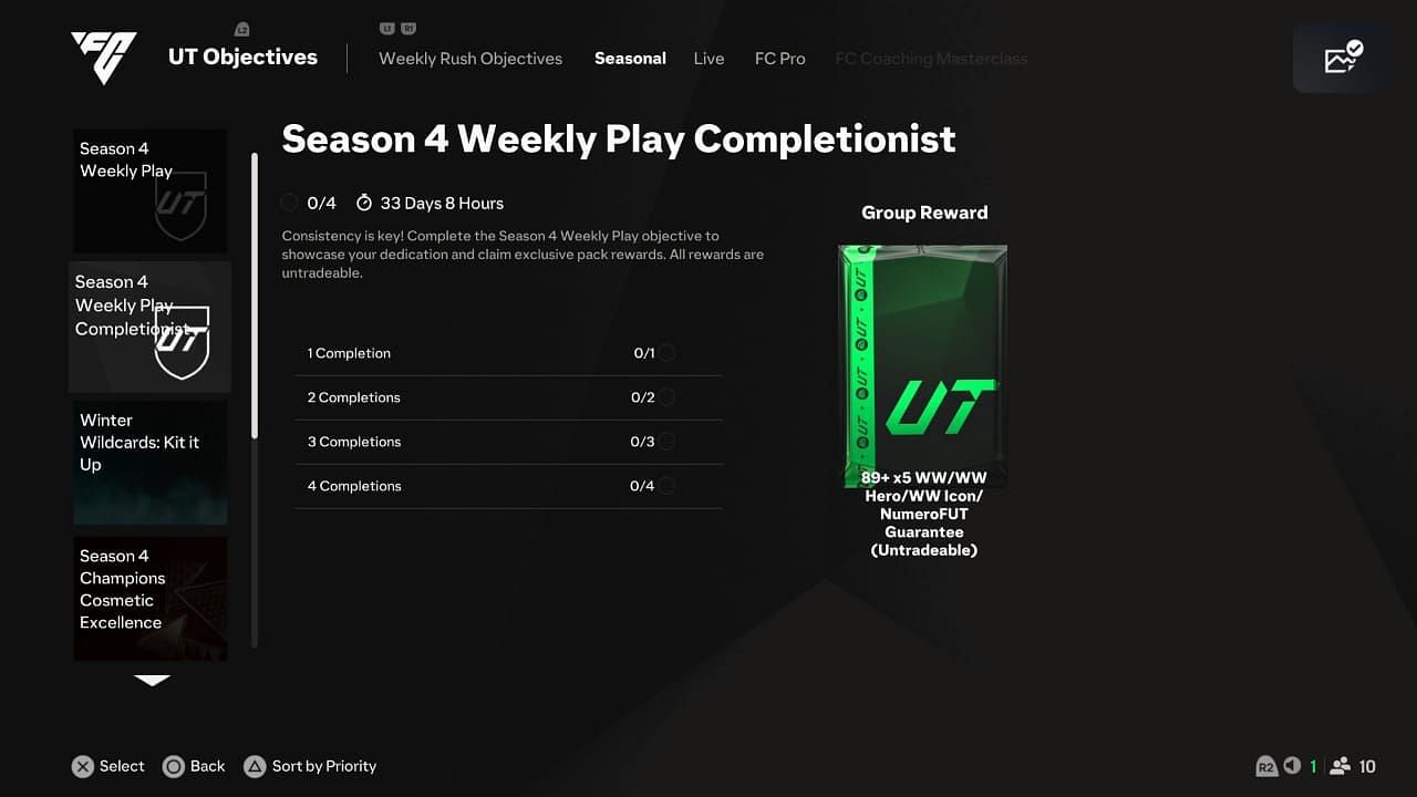 Weekly Play Completionist requirements (Image via EA Sports)