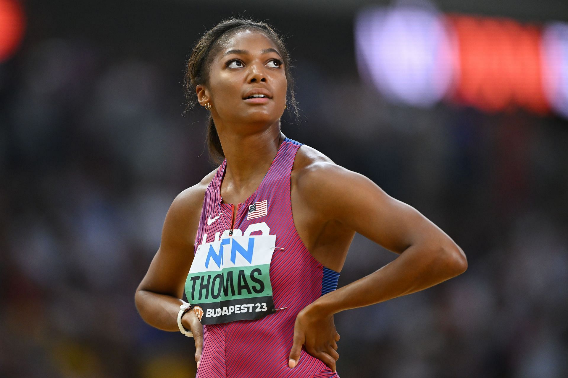 Thomas after competing in the Women&#039;s 200m semifinals on the sixth day of the 2023 World Athletics Championships in Budapest (Image via: Getty Images)