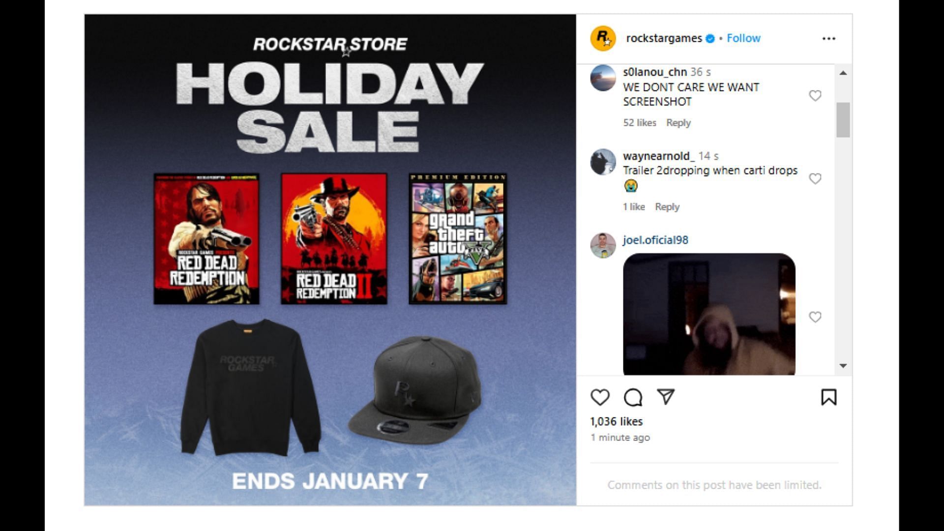 Rockstar Games&#039; latest Instagram post as of this writing (Image via Instagram)