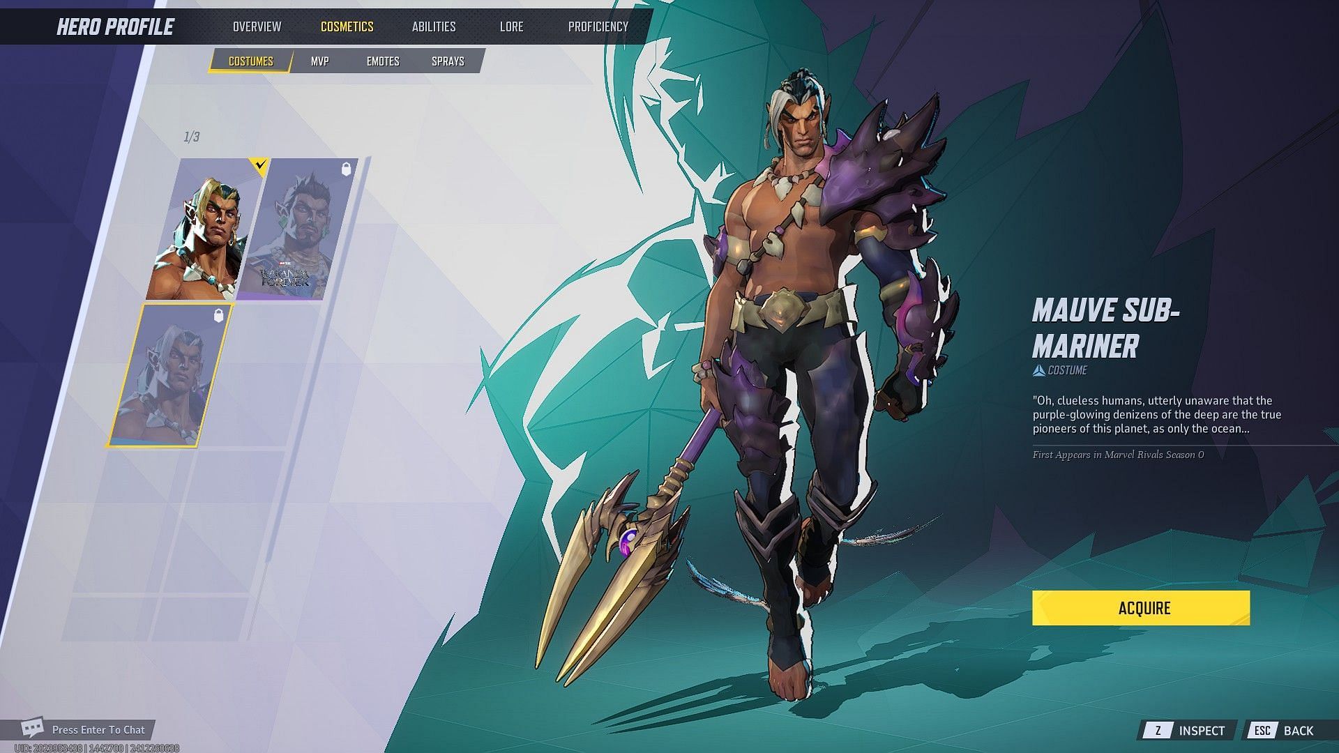 Namor&#039;s Mauve Sub-Mariner skin in Marvel Rivals (Image via NetEase Games)