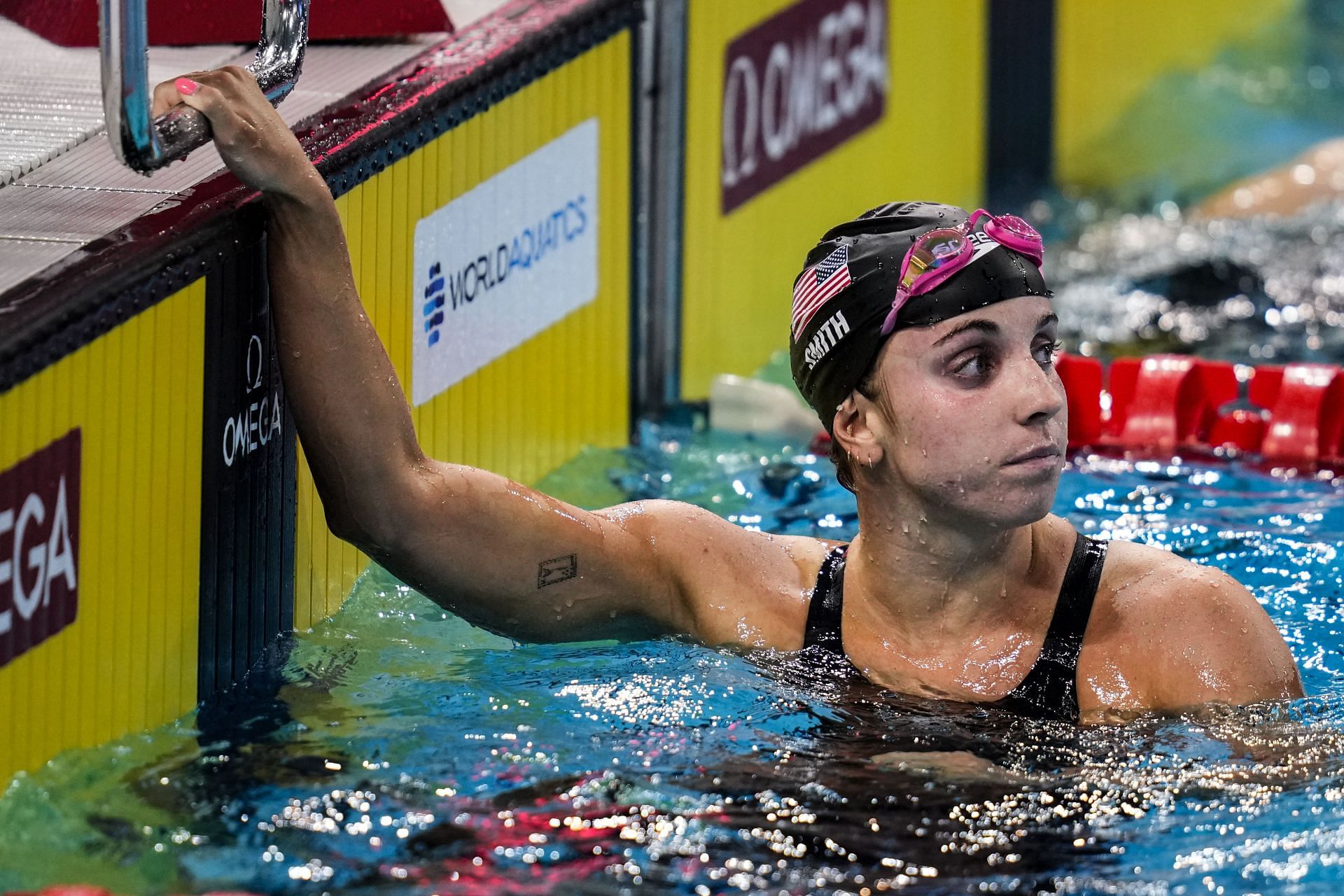 Regan Smith after winning the 100m Butterfly event at the 2024 Swimming World Cup Singapore Stop (Image via: Getty Images)