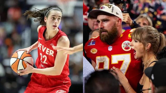 Indiana Fever guard Caitlin Clark, Kansas City Chiefs tight end Travis Kelce alongside Taylor Swift