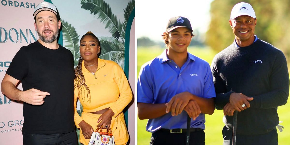 Serena Williams with her husband Alexis Ohanian (L) and Tiger Woods with his son Charlie (Image Source: Getty)