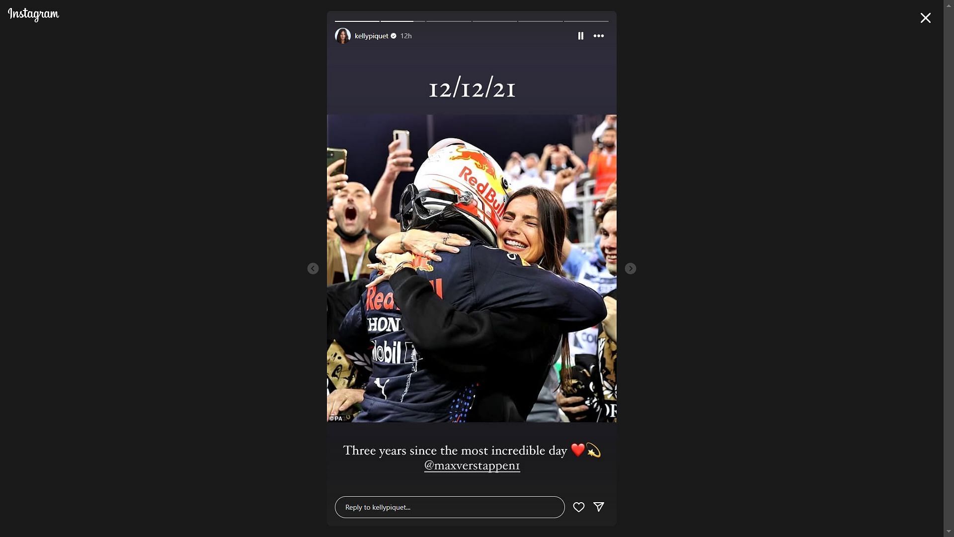 Kelly Piquet posted a picture where she and Max Verstappen were celebrating after the latter&#039;s 2021 world title victory (Image via Instagram/kellypiquet)