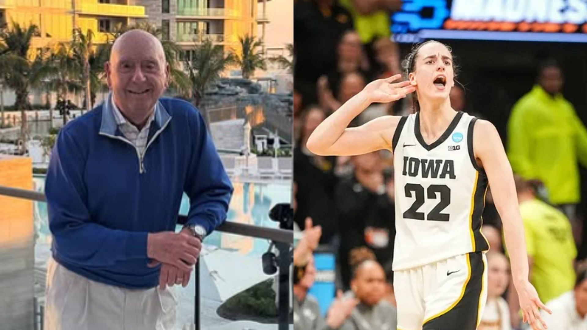 ESPN analyst Dick Vitale (left) and former Iowa superstar Caitlin Clark (Image Sources: @dickiev_espn/Instagram and IMAGN)