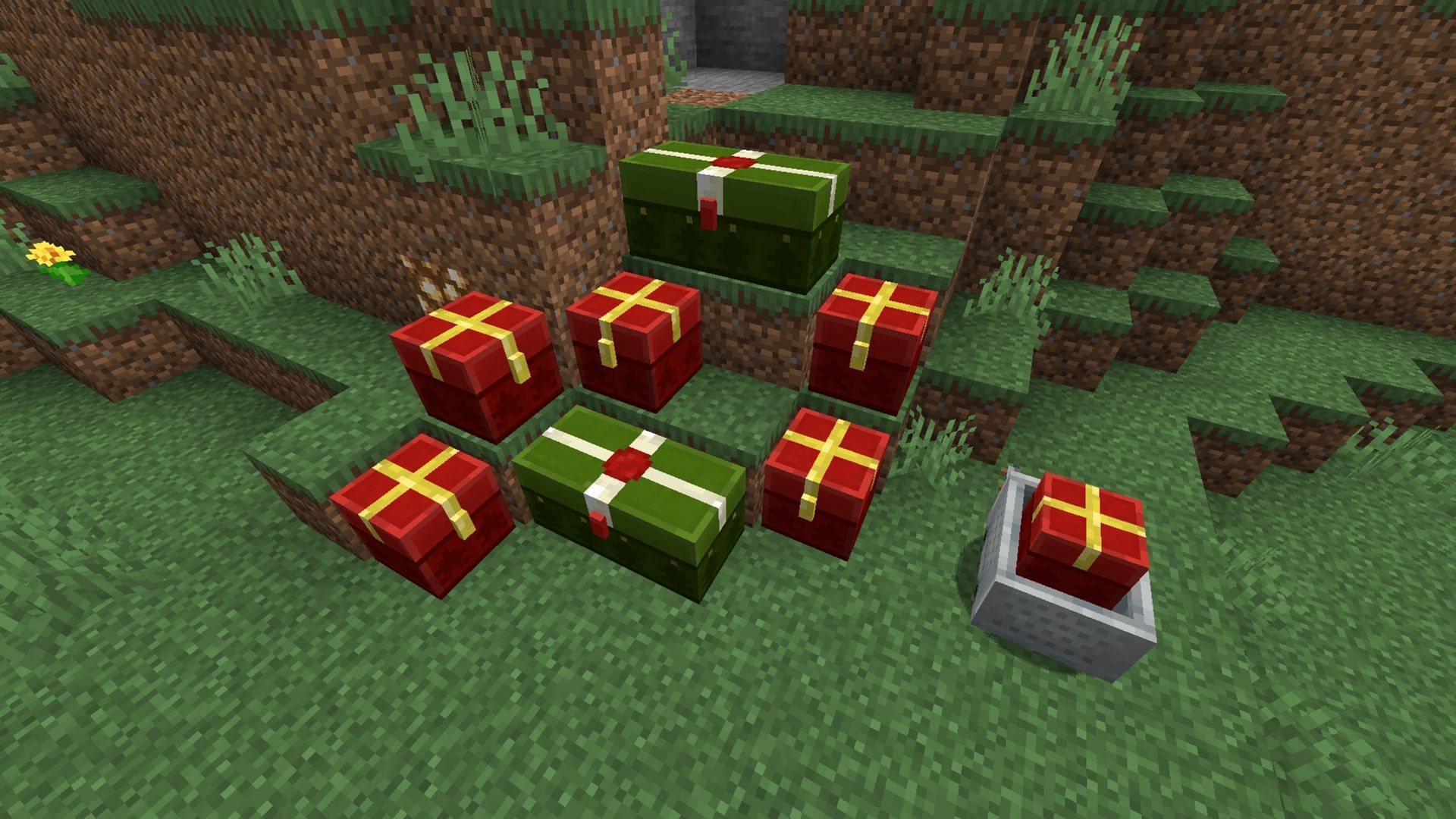 The festive-themed chests are perhaps the coolest Minecraft Christmas Easter eggs(Image via Mojang Studios)