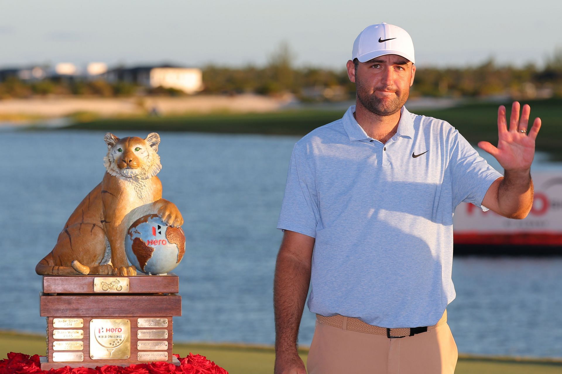 Scottie Scheffler with the trophy after winning the final round of the Hero World Challenge 2024- Source: Getty