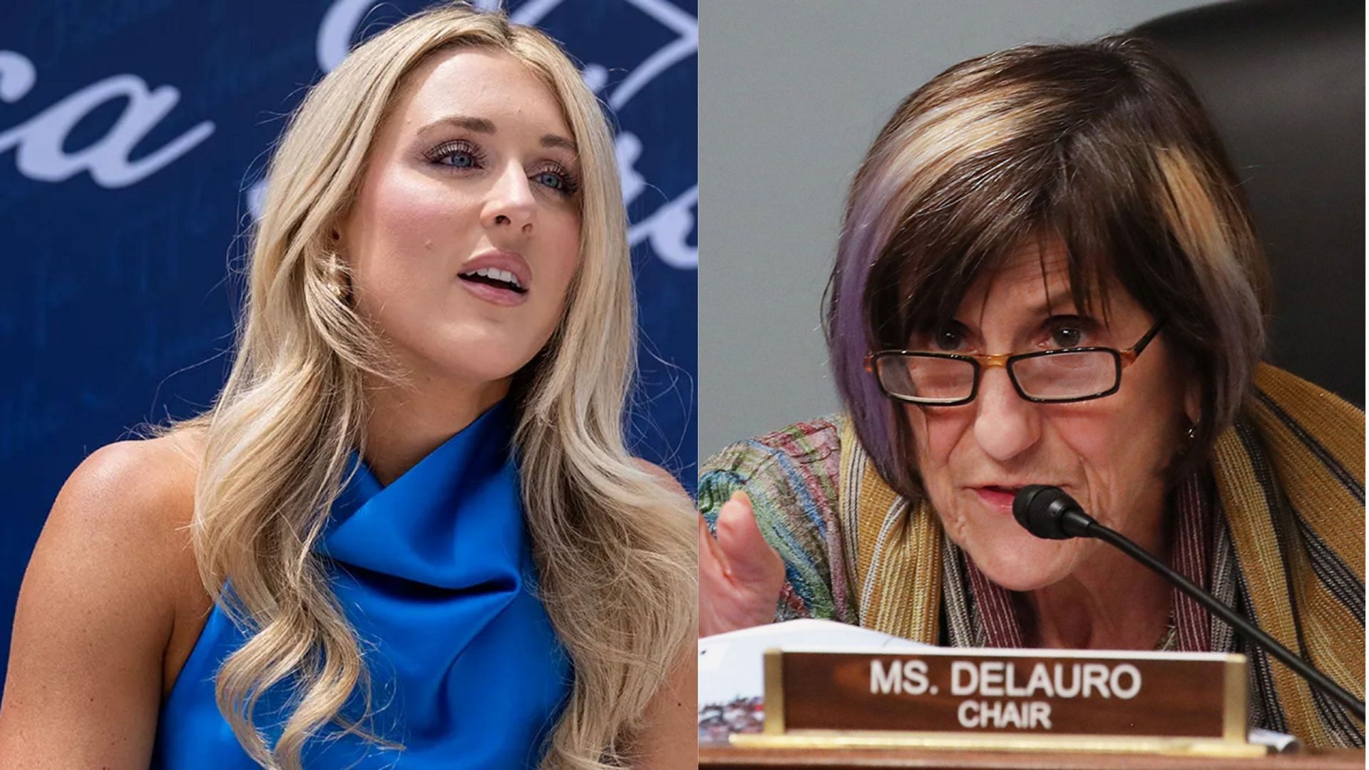 Riley Gaines takes a swipe at Democrat senator Rosa DeLauro [Image Source: Getty]