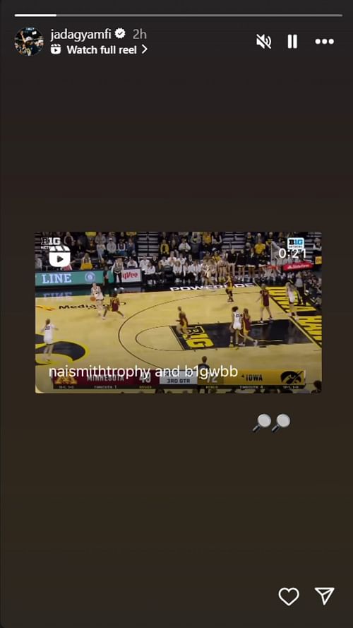 Jada Gyamfi's IG story for Caitlin Clark's Big Ten all-time assist record
