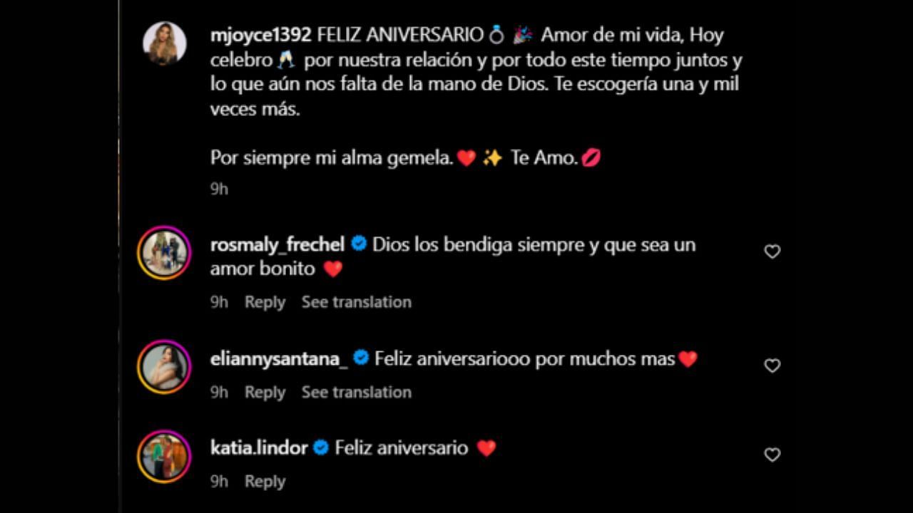 Screenshots of Rosmaly Frechel, Elianny Santana and Katia Reguero&#039;s comments on Michell Quintana&#039;s Instagram post (Images from - Instagram.com/@mjoyce1392)