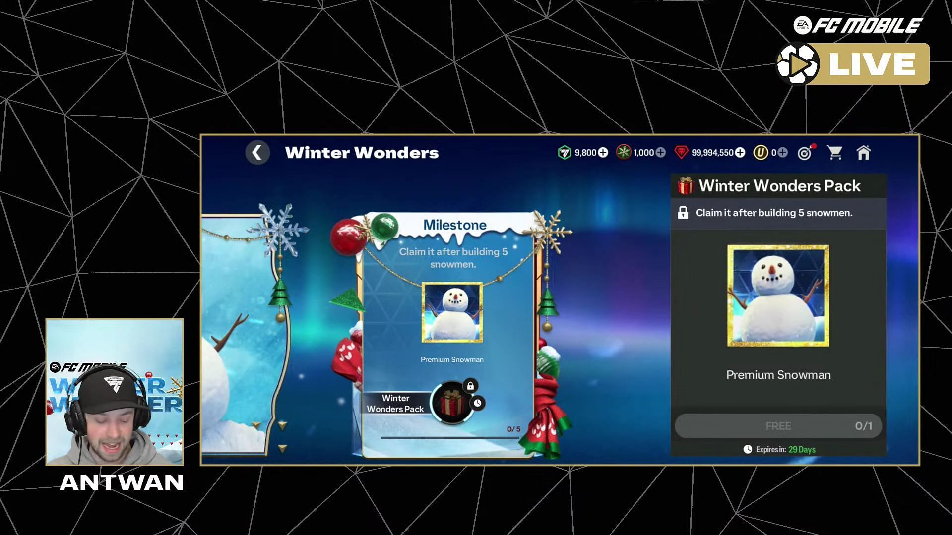 Snowman Building activity in the EA FC Mobile Winter Wonders event (Image via EA Sports)