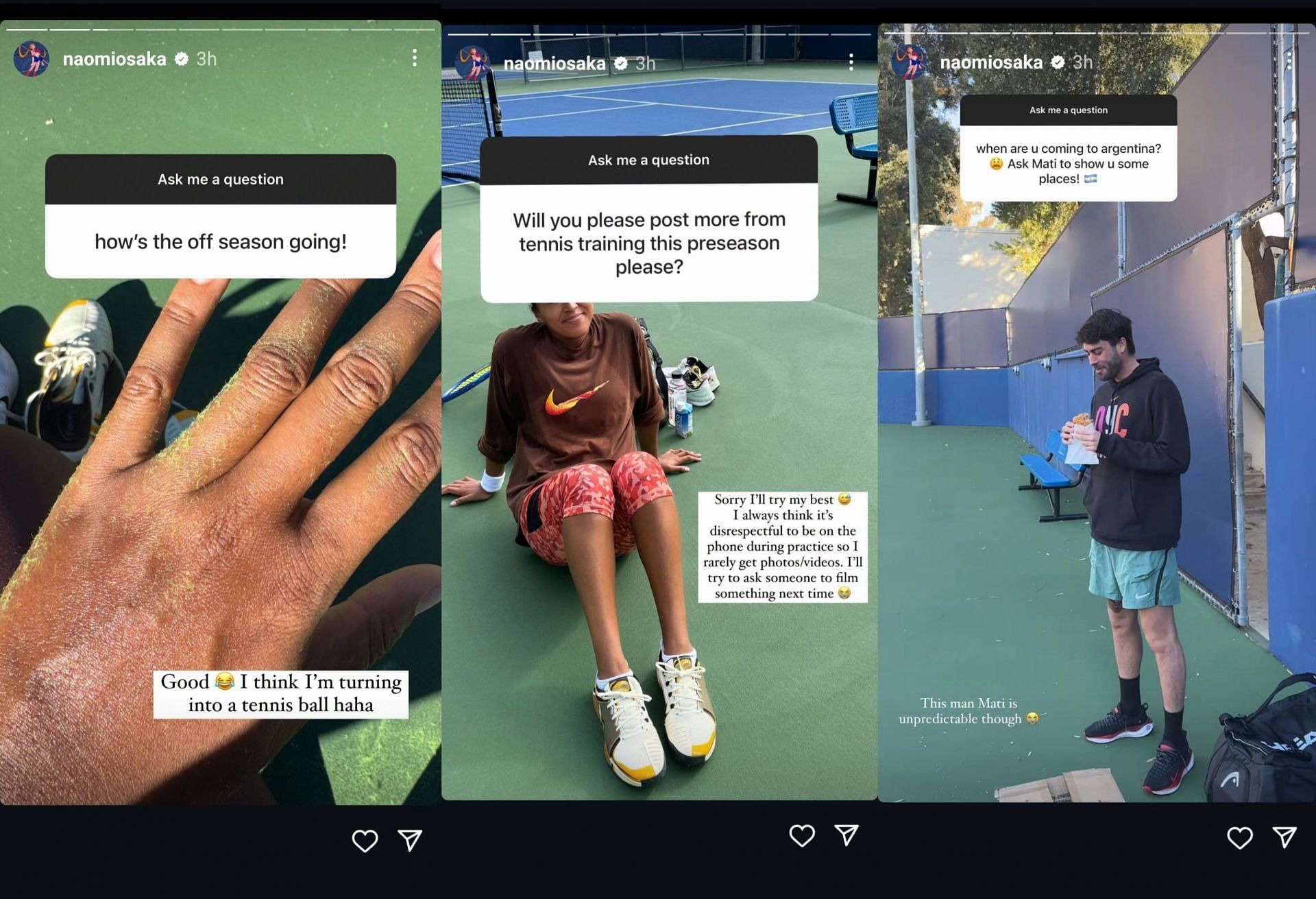 Screengrab of Naomi Osaka&#039;s Instagram stories