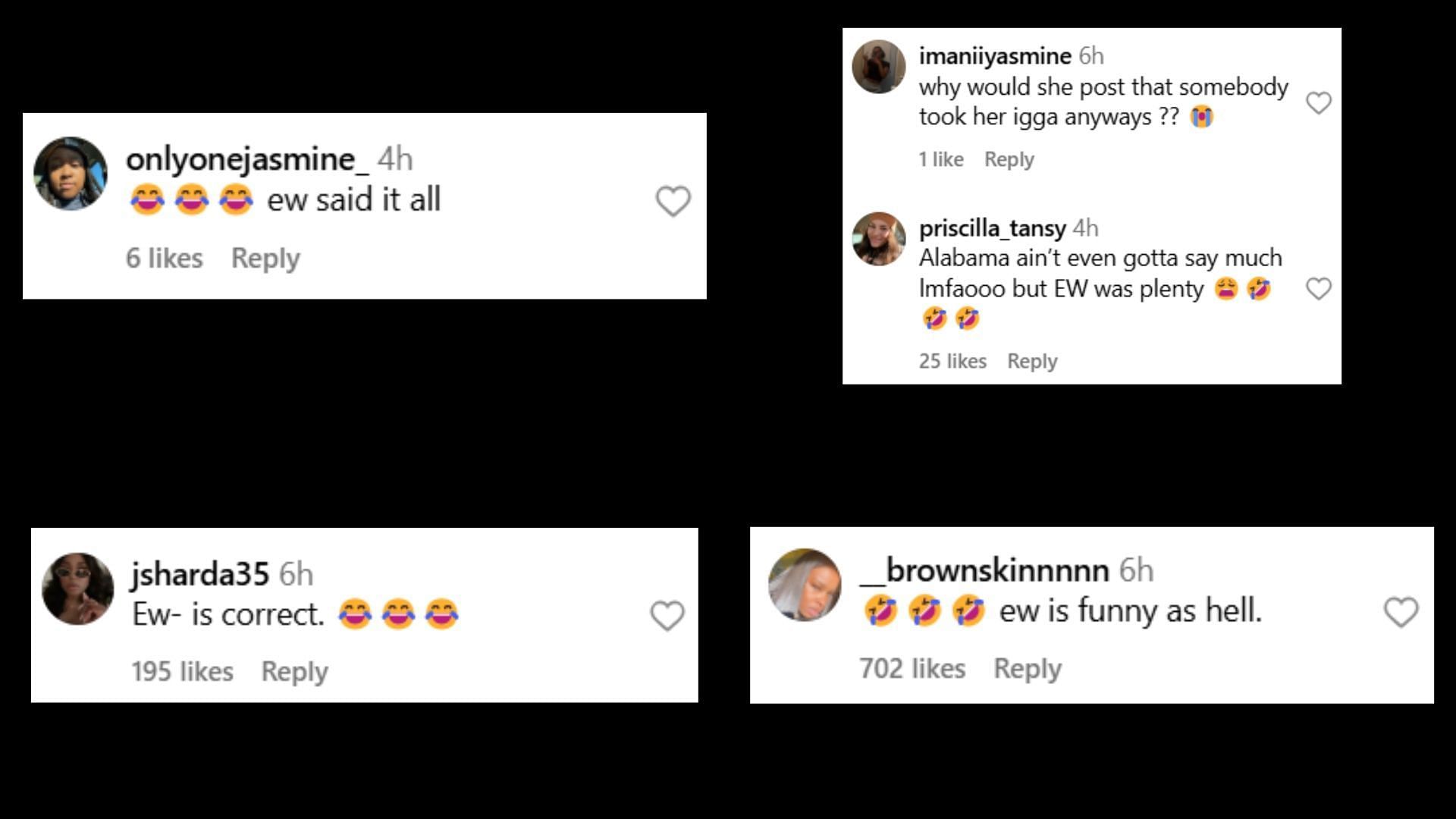 Online replies to Alabama&#039;s comment (Images via Instagram/@theshaderoom)