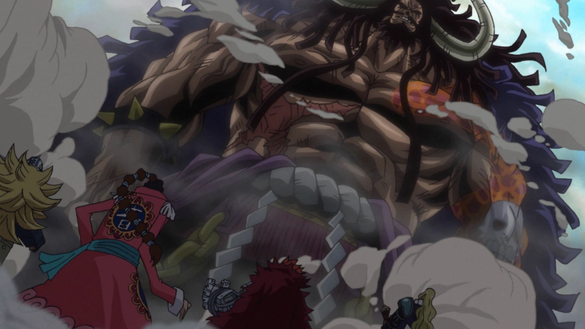 Kaido after jumping off from a Sky Island (Image via Toei Animation)