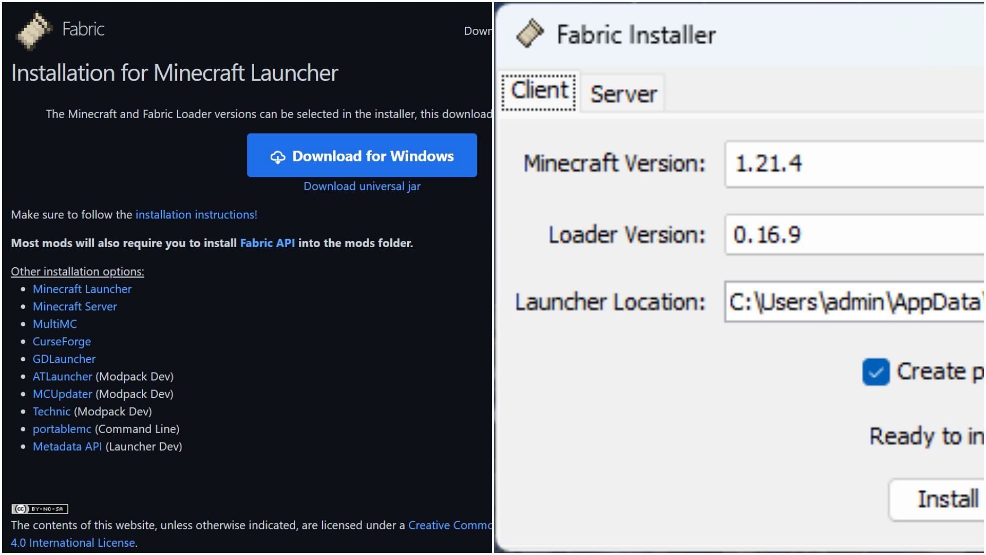 First, you must download and install Fabric API to run any mod (Image via Mojang Studios)