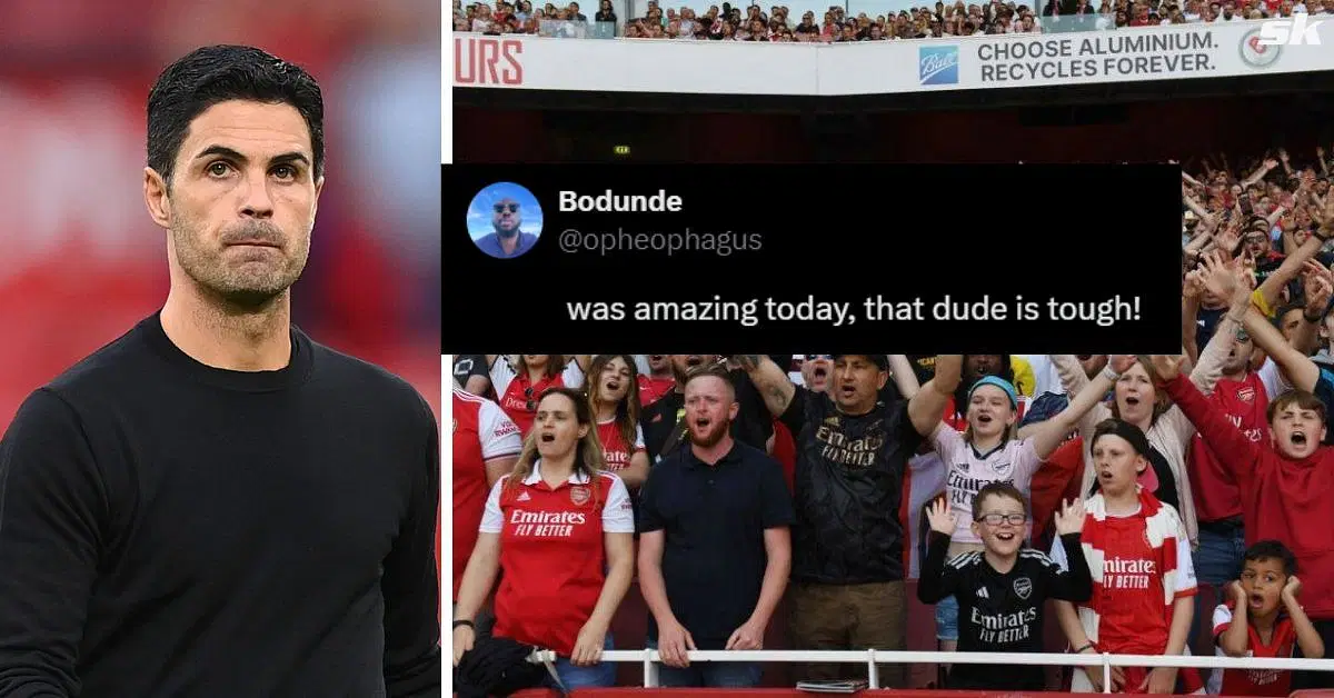 Arsenal fans hail star after 2-0 win over Manchester&nbsp;United. Images via Getty, Twitter - @opheophagus