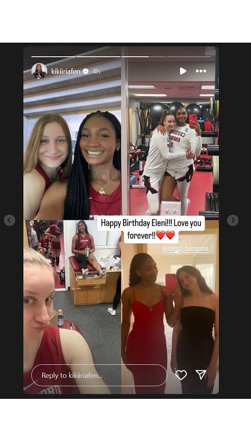 USC forward Kiki Iriafen celebrates teammate, Eleni Bosgana on her birthday. IG photo source via @kikiiriafen