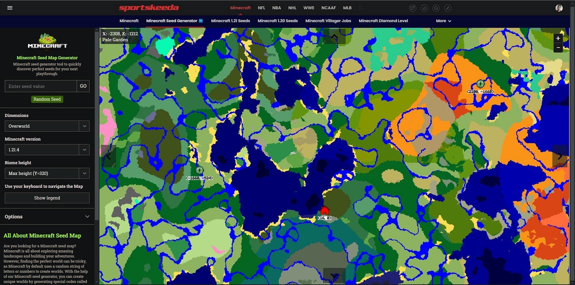 Use our seed map tool to find Pale Garden biome (Image via Sportskeeda)