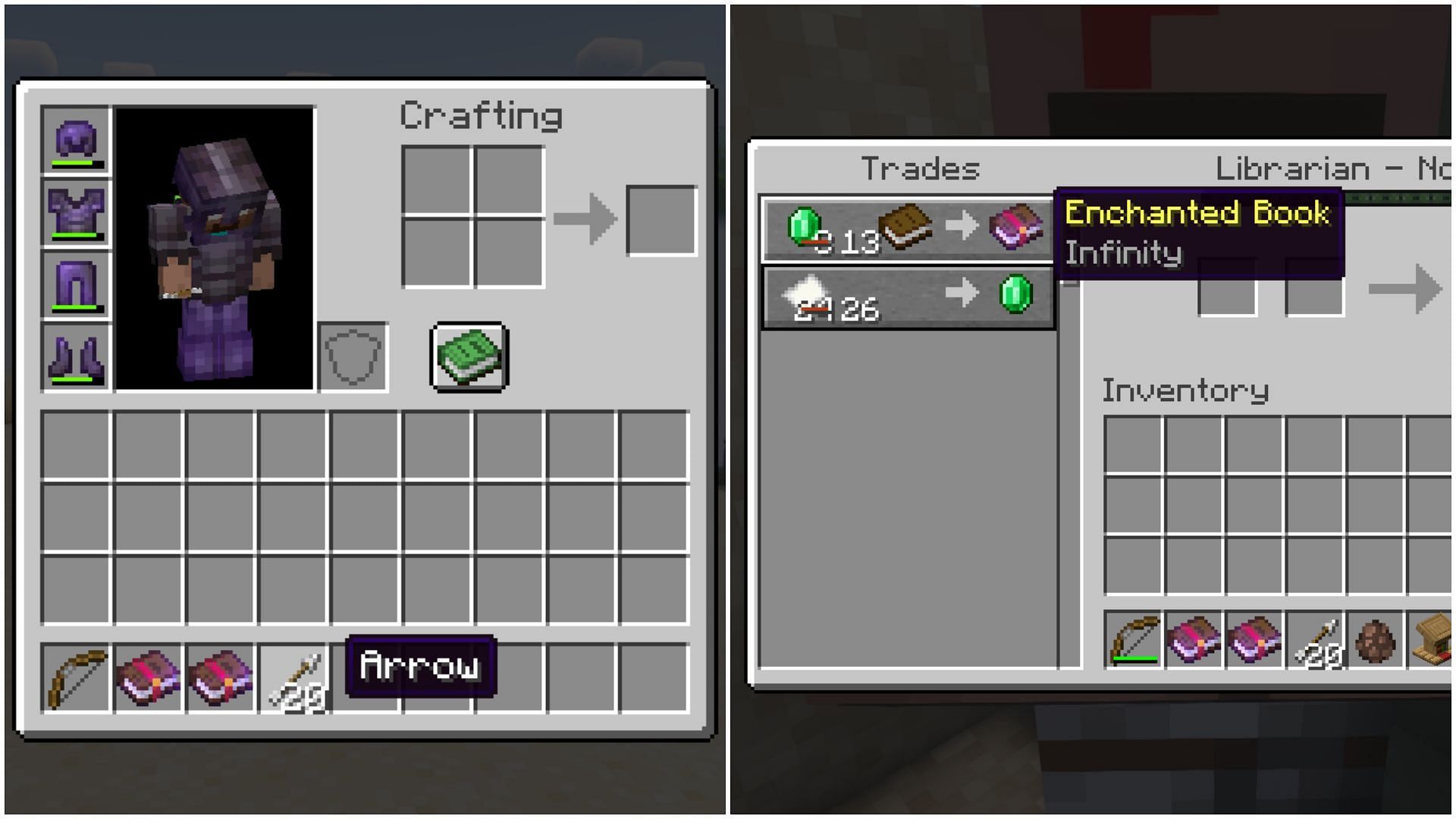 Infinity enchantment allows bows to shoot infinite arrows in Minecraft (Image via Mojang Studios)