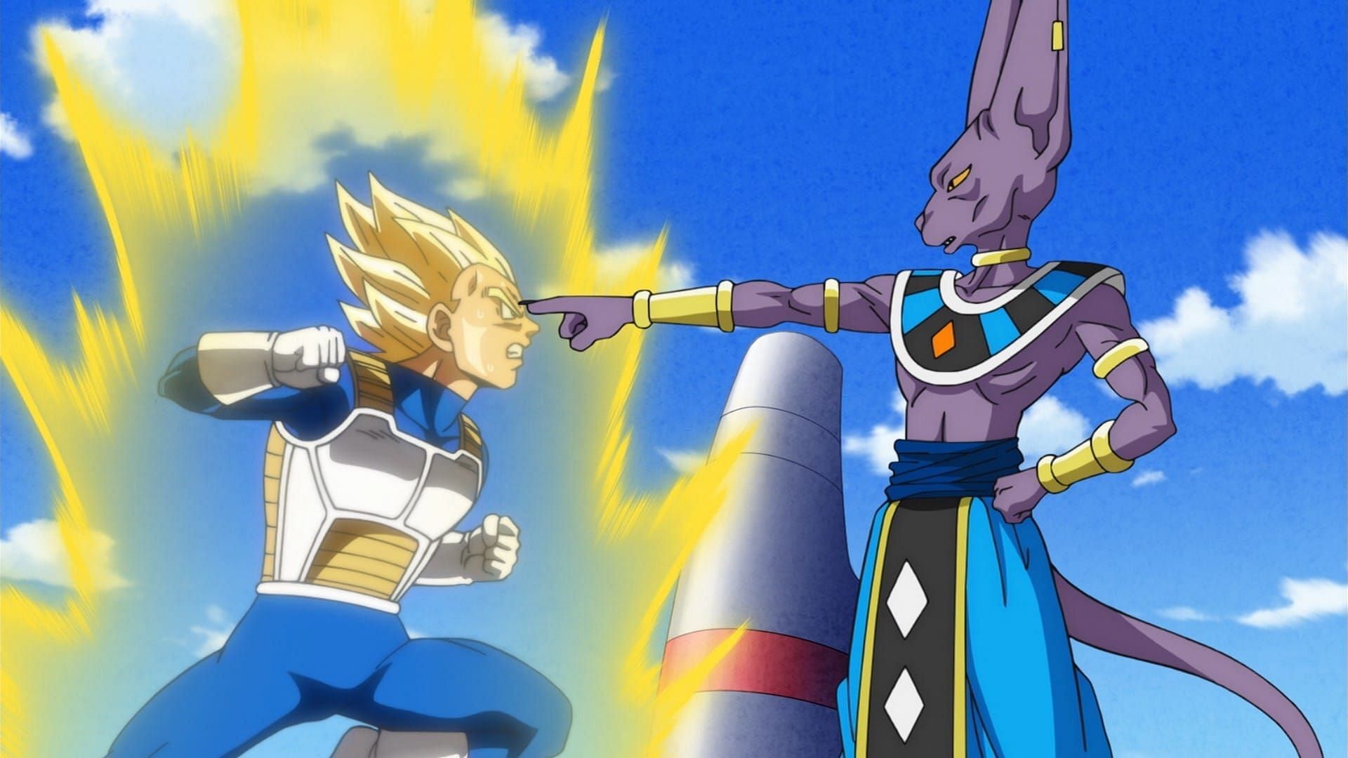 Vegeta fighting Beerus in Dragon Ball Super (Image via Toei Animation)