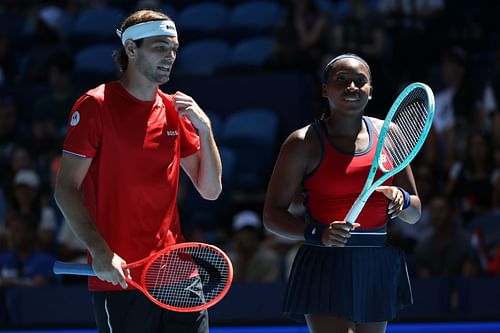 Taylor Fritz (L) and Coco Gauff at the 2025 - United Cup - Source: Getty