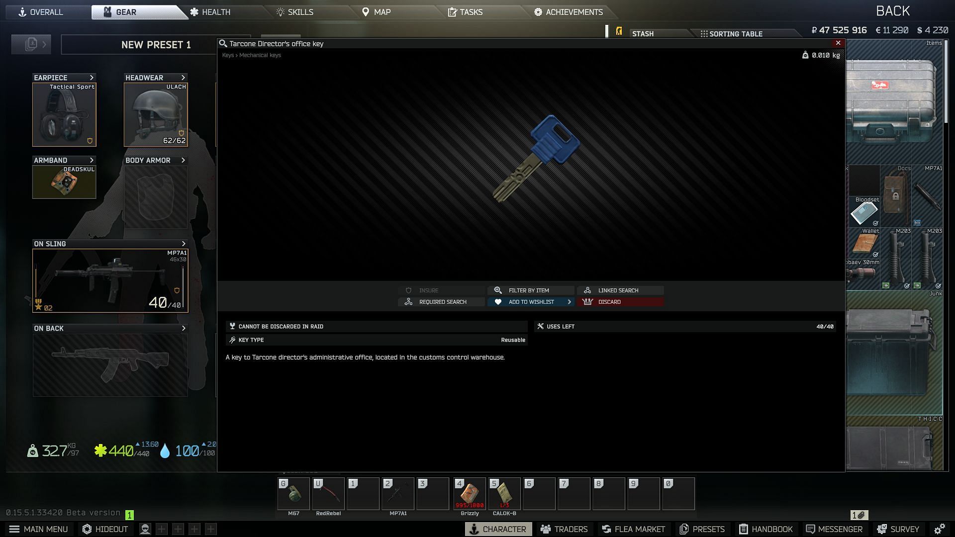 Tarcone Director&rsquo;s Office key in Escape from Tarkov (Image via Battlestate Games)