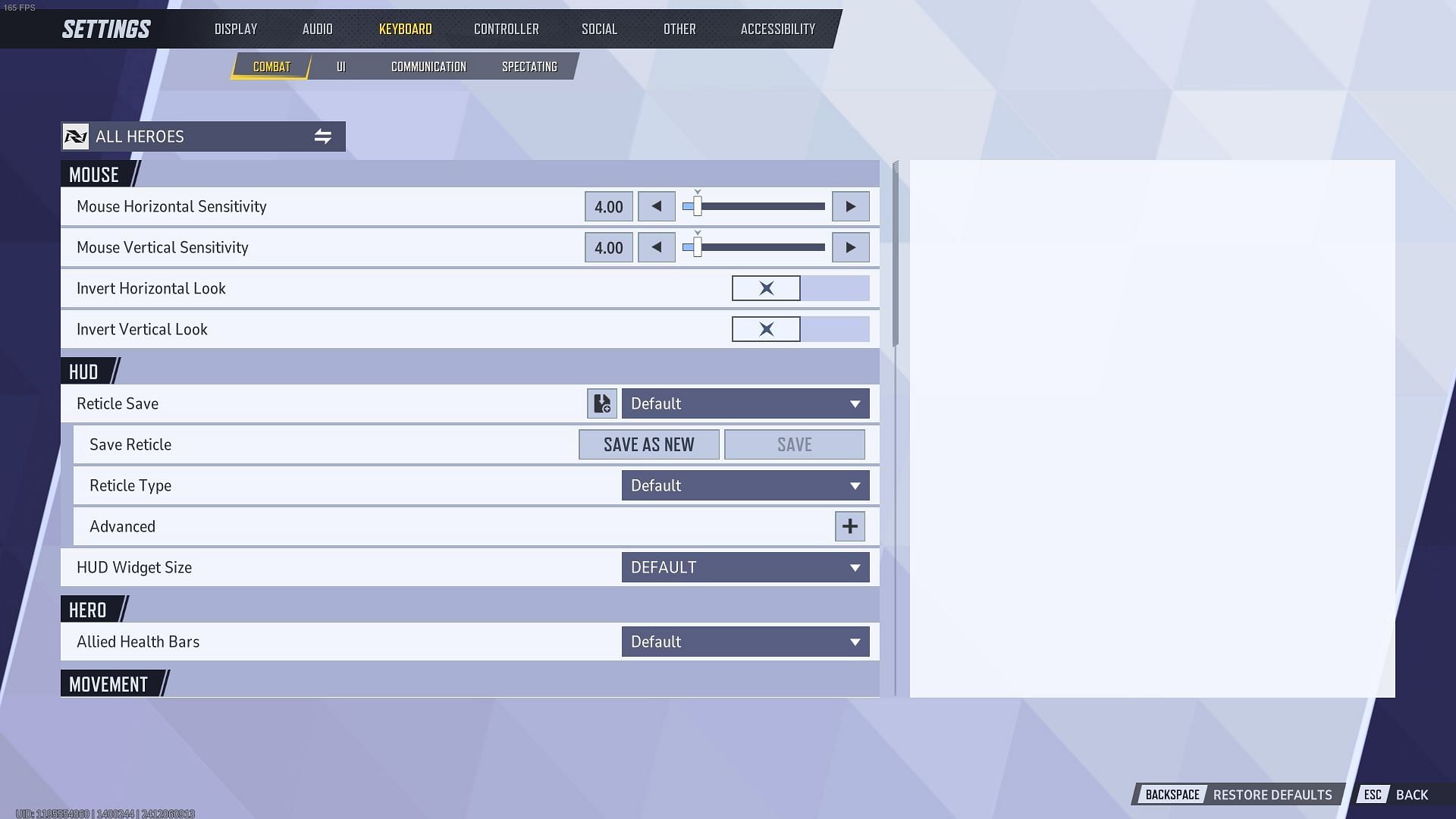 The mouse sensitivity tab (Image via NetEase games)