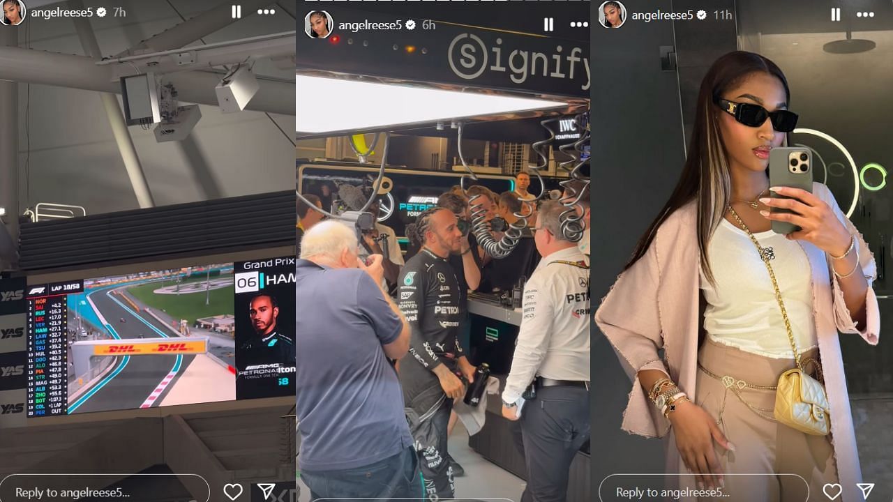 Angel Reese shares a picture of her fit and a video of Lewis Hamilton on her IG story (Credits: @angelreese5/Instagram)