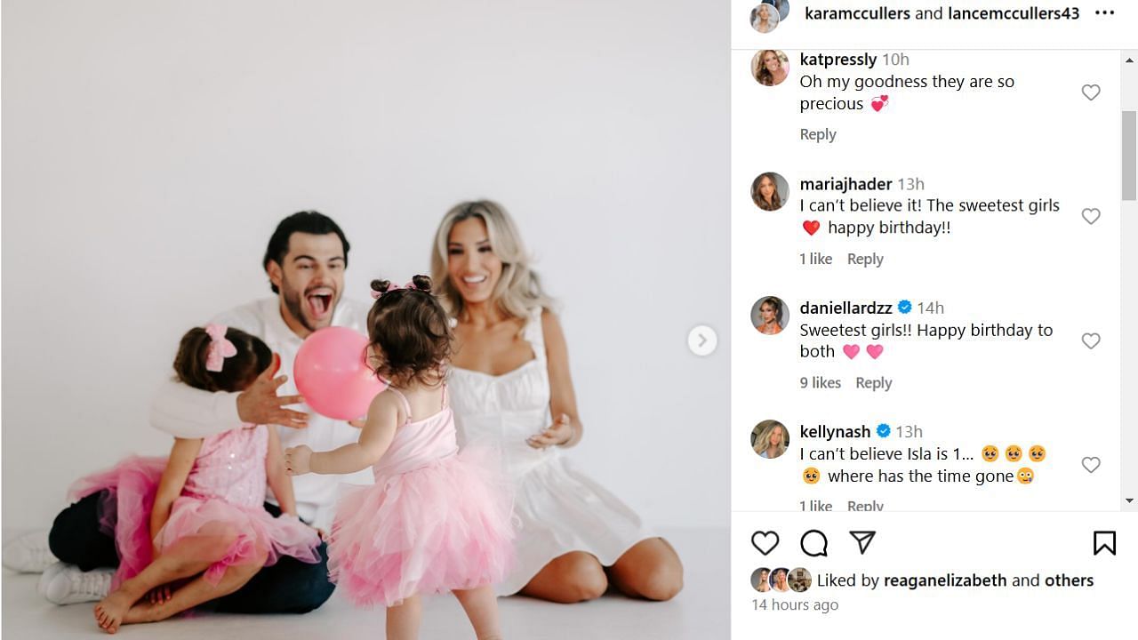 Screenshot of Kat Pressly, Maria Hader and Daniella Rodriguez&#039;s comments on Kara McCullers&#039; Instagram post (Images from - Instagram.com/@karamccullers)