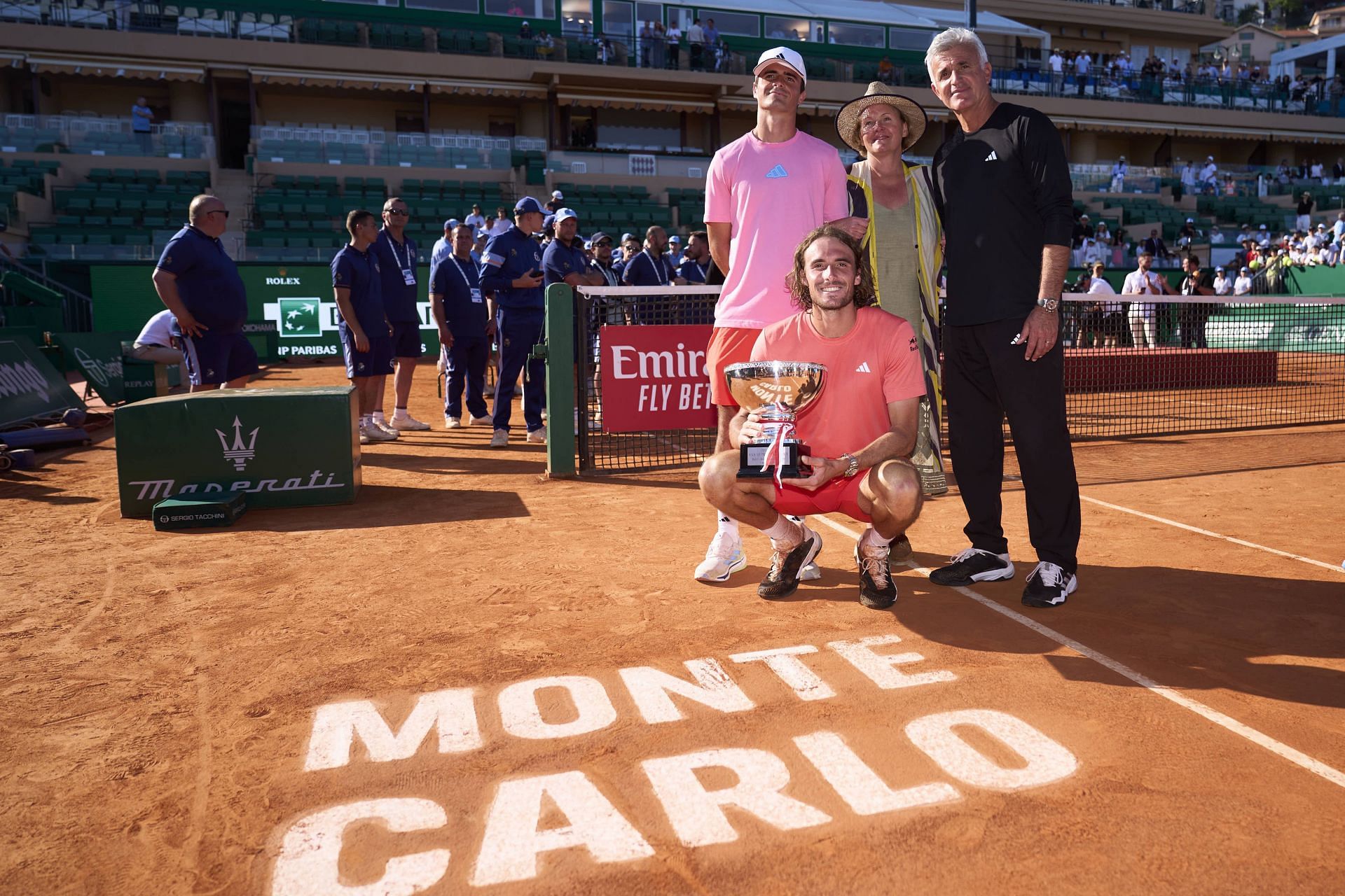 Stefanos Tsitsipas pictured with his parents and brother at Monte-Carlo Masters 2024 - Image Source: Getty