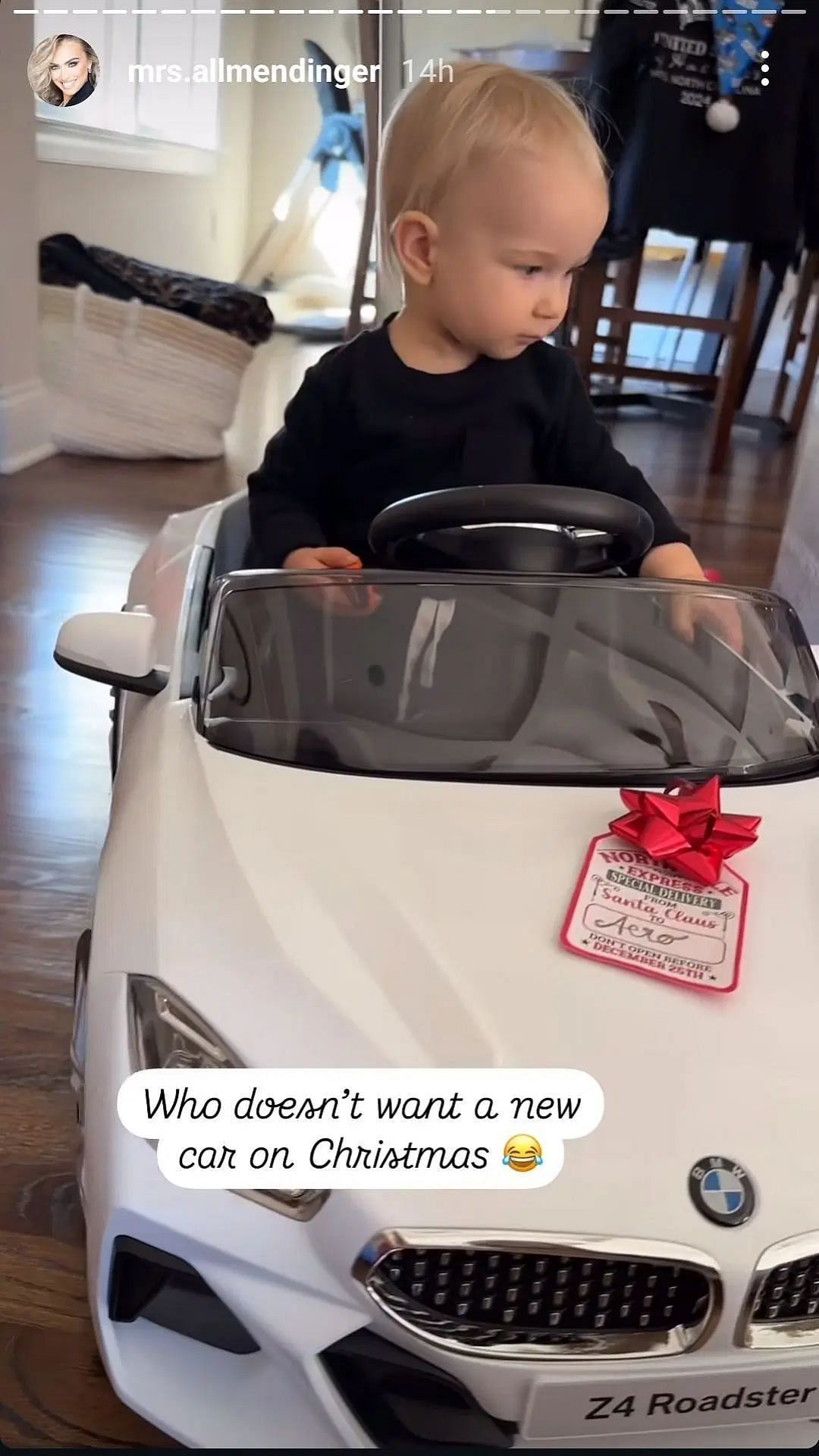 Tara Allmendinger&#039;s story of son Aero on Christmas - Source: via @mrs.allmendinger on Instagram