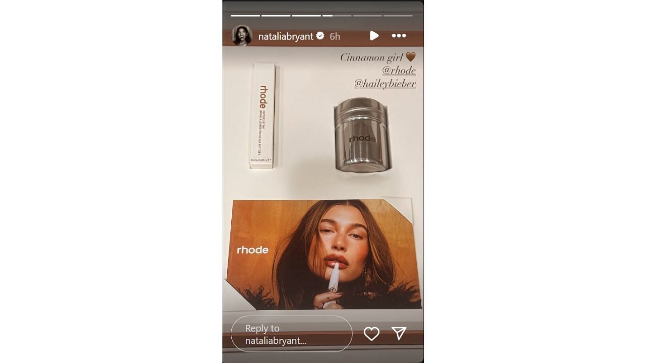 Kobe Bryant&#039;s eldest daughter, Natalia Bryant, reacts to Hailey Bieber&#039;s new lipstick on Instagram. [photo: @nataliabryant/IG]