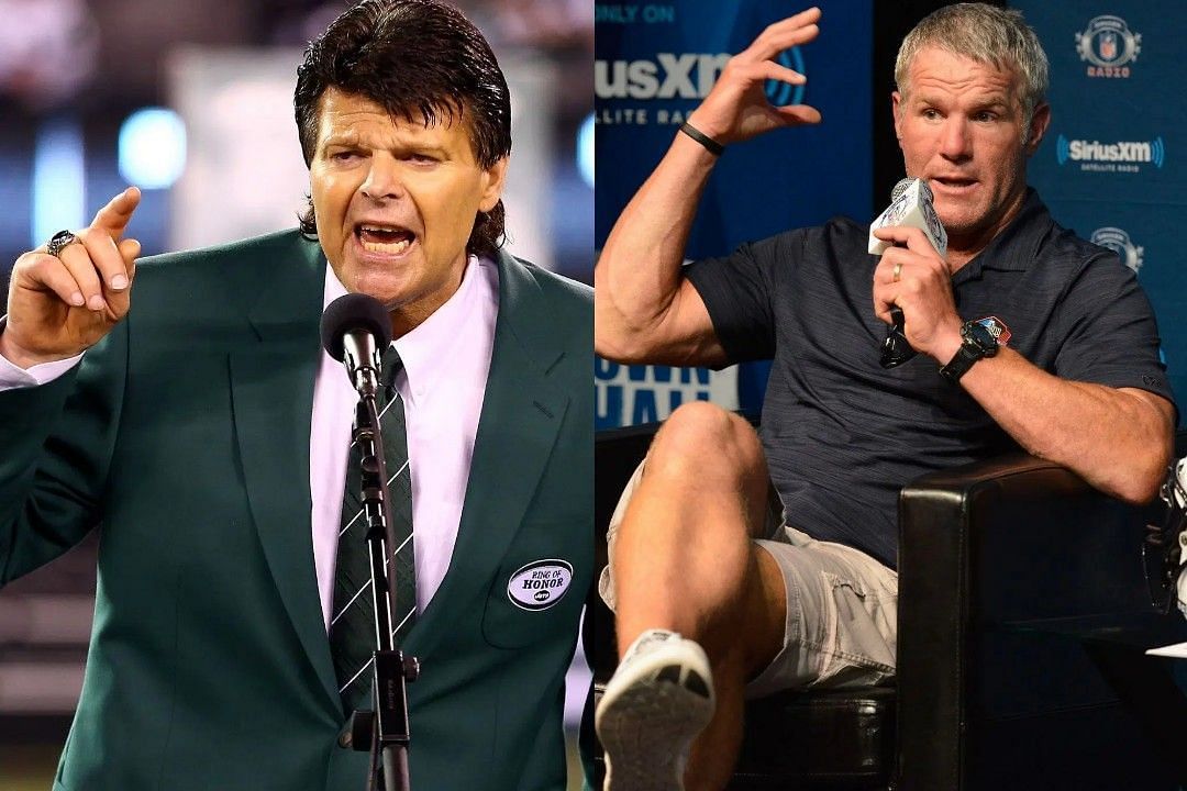 Mark Gastineau, left, Brett Favre, right 