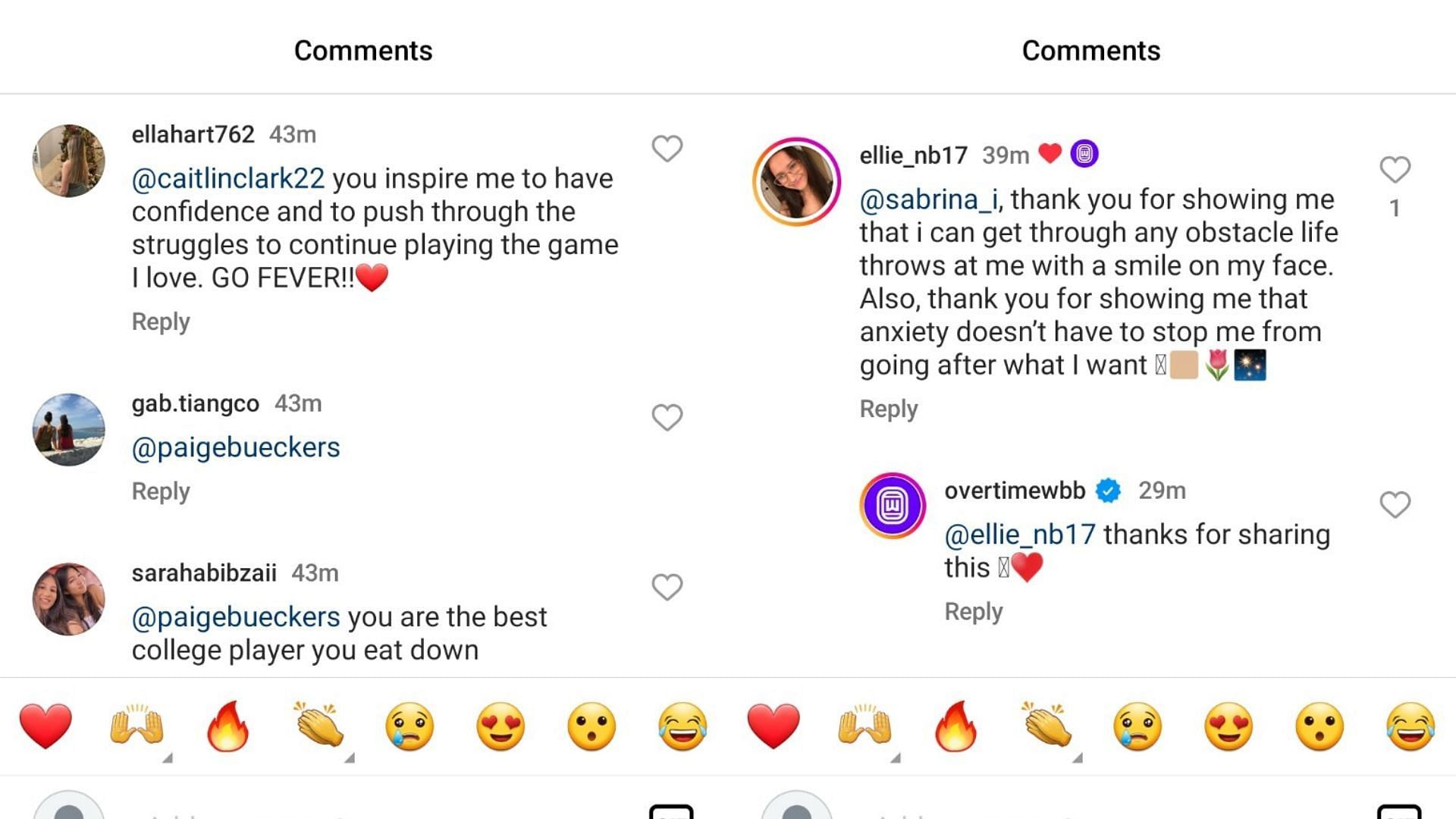 Hoops fans showed their love for Caitlin Clark and Sabrina Ionescu for a Paige Bueckers x Nike giveaway contest. Source: Instagram/@overtimewbb