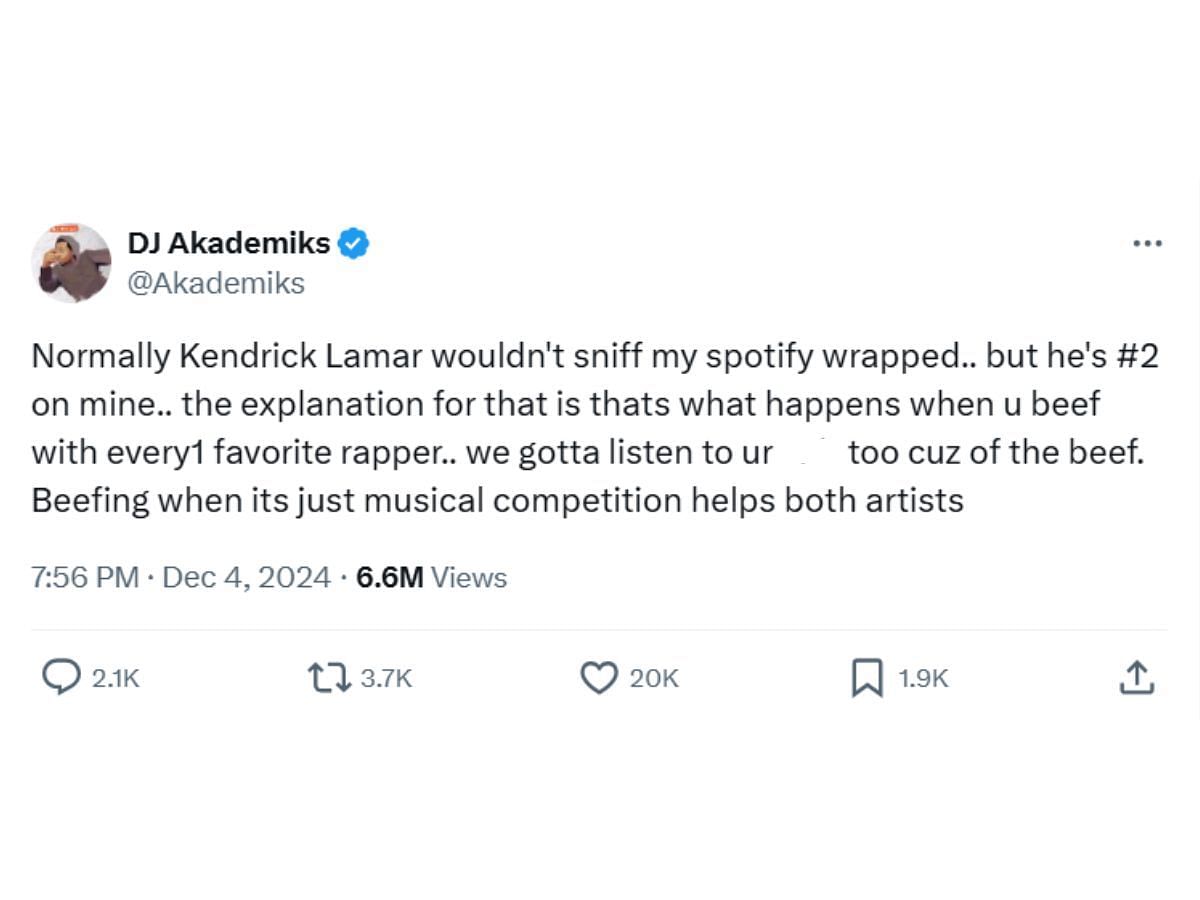 The podcaster&#039;s tweet defending himself (Image via X/@Akademiks)