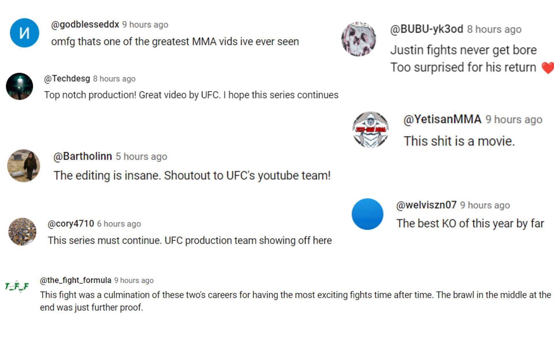 Fan reactions [Screenshots courtesy: UFC&#039;s YouTube video]